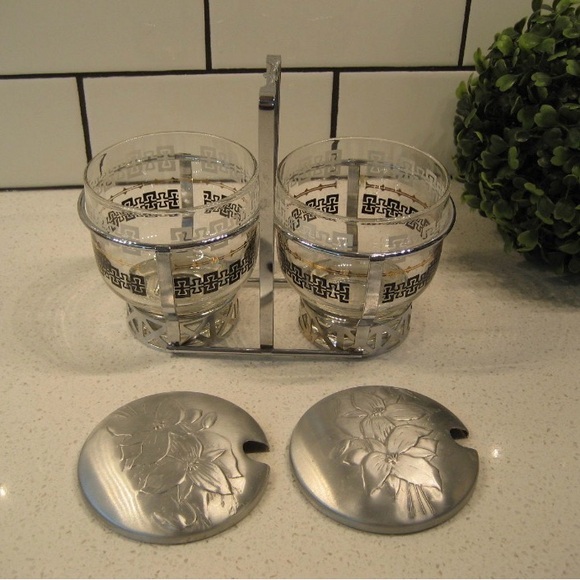 Vintage Libbey Silver, Black & Gold Glass Condiment Set - Picture 3 of 5